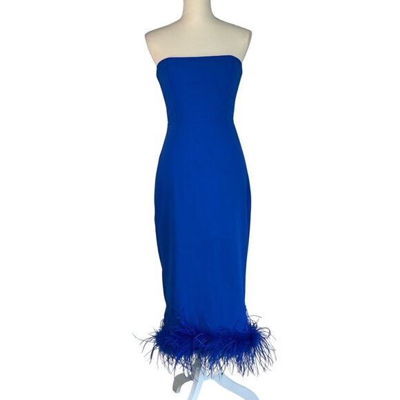 Amanda Uprichard X Revolve Simpson Dress in Cobalt Small New Womens Midi Feather - Picture 4 of 10